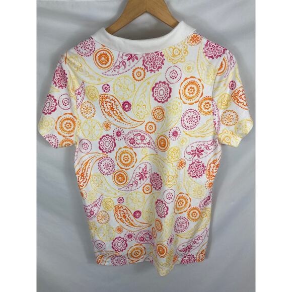 Lands End Womans Short Sleeve Paisley Pattern Polo Shirt Size Large - Picture 3 of 3